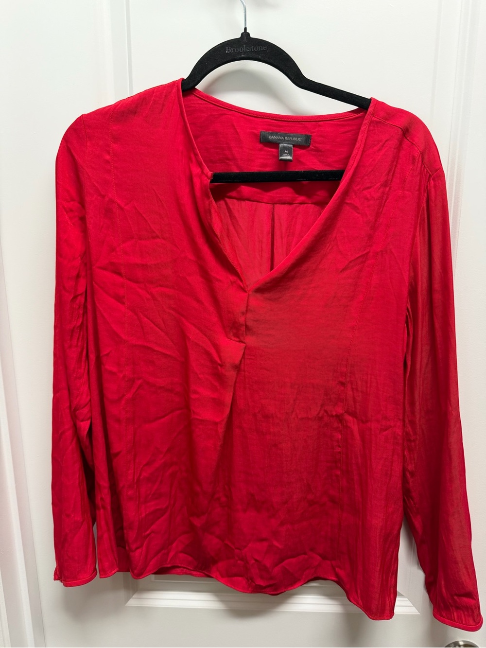 Banana Republic Bright Red Long-Sleeve V-Neck Blouse